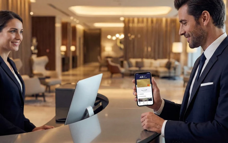 Application de fidélité ALL Accor Live Limitless à la réception d'un hôtel.