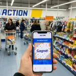 Application Action fidélité sur smartphone avec jeu à gratter dans un magasin.