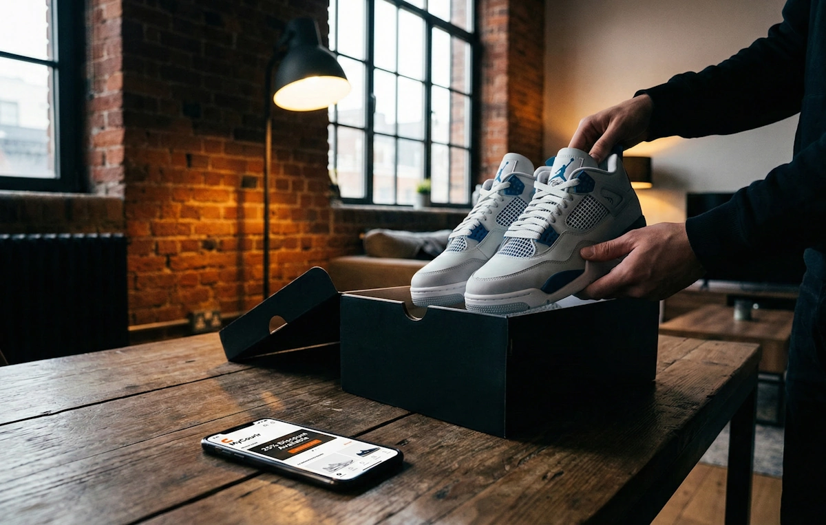 Un client utilisant son bon de réduction MyCourir pour acheter des sneakers limitées.