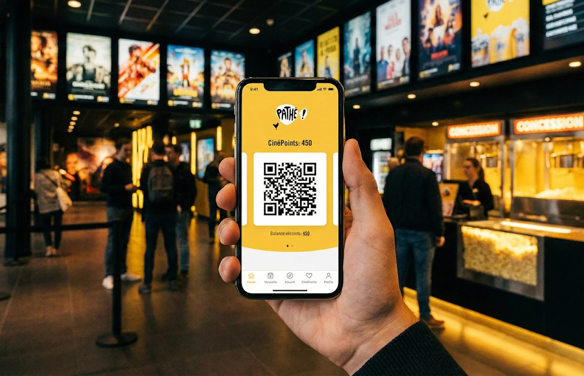 Application de fidélité Pathé montrant le cumul de CinéPoints sur smartphone.