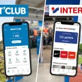 Comparaison visuelle entre les applications de fidélité Decat'Club de Decathlon et La Team Intersport sur smartphone pour le cagnottage sport.