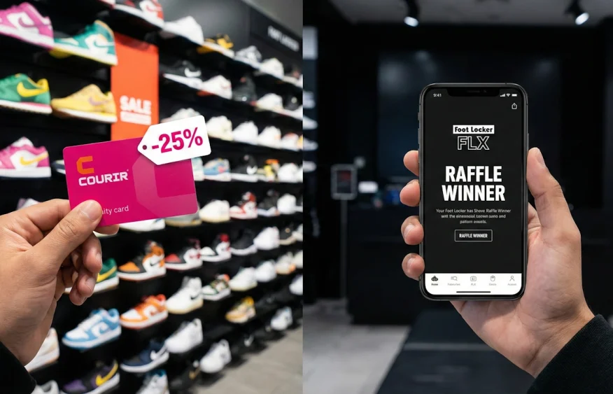 Comparaison des avantages entre la carte MyCourir et le programme Foot Locker FLX pour les sneakers.