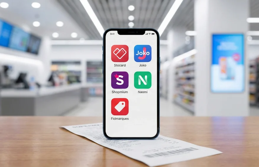 Comparatif des applications Fidall, Stocard, Joko et Shopmium sur smartphone.