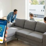 Famille utilisant les avantages de la carte Confo+ pour un achat de meubles.