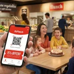 Client utilisant l'application MyFlunch pour obtenir un gâteau d'anniversaire gratuit.
