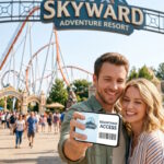 Visiteurs utilisant l'application mobile Europa-Park pour présenter leur ResortPass numérique