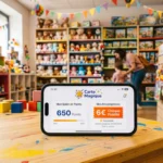 Smartphone affichant l'application Carte Magique dans un magasin JouéClub.