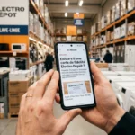 Un consommateur lit une actualité sur smartphone concernant l'absence de carte de fidélité dans un magasin Electro Dépôt.