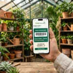 Application Club Botanic affichant une carte de fidélité numérique avec des points et un bon d'achat dans une jardinerie.