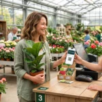 Un client présente sa carte de fidélité digitale VV et vous sur smartphone à la caisse d'un magasin Villaverde