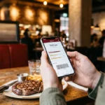 Client présentant le QR code de son application de fidélité La Bonne App sur son smartphone dans un restaurant Hippopotamus.